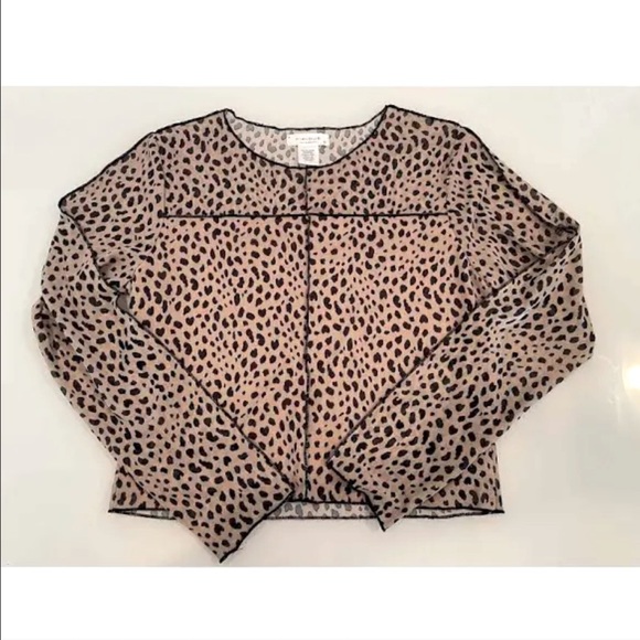 Kirious Los Angeles shirt - tan/black leopard print long sleeve sheer cropped - Picture 1 of 8